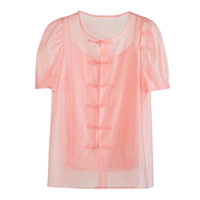 China 2022 New Arrival Chinese Style Breathable Women Transparent Blouse Top + Camisole 2 Pieces Set Fashionable Simple Lady Shirt Summer Outfits for sale