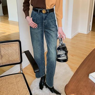 China Hanna Wholesale Womens Streetwear Clothes Breathable High Waist Jeans With Belt Designer Straight Leg Ladies Jeans Pants Womens Pants for sale