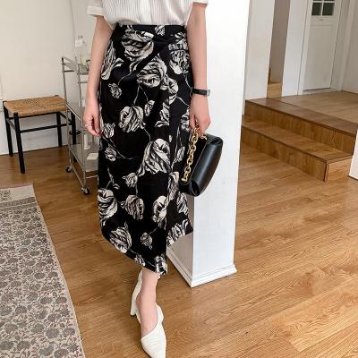 China Hanna Simple Multi Style Fashion Breathable Vintage Printing Women Elegant Skirts Pleated Knee Length Office Ladies Midi Slim Line Skirt A for sale