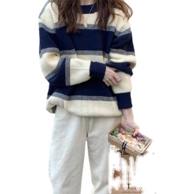 China Anti-wrinkle autumn long sleeve women apparel sweater ladies winter long stripe knitted sweater for sale