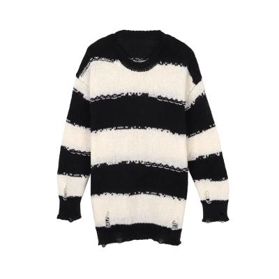 China Anti-Wrinkle Women Jumper Casual Clothing Ladies Long Sleeve Knitting Black And White Stripes Sweater for sale