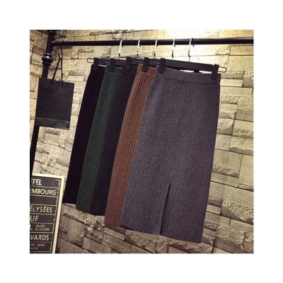 China Anti-Static Winter Knitted Woolen Skirt High Waist Elastic Women Clothing Fashion Soft Elegant Midi Knit Skirt for sale