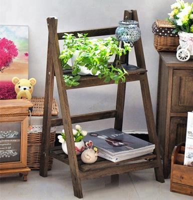 China Hot Selling Environmentally Friendly Two Layers Pallet Flower Pallet Durable Wooden Ladder Folding Wooden Shelf for sale