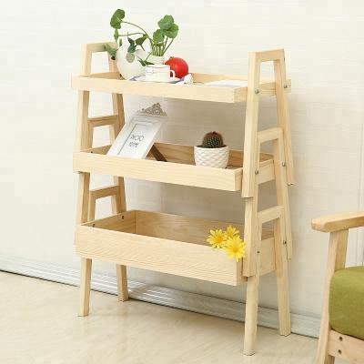 China Hot Selling Environment Friendly Indoor Three Layer Storage Rack Assembled Flower Wooden Ladder for sale