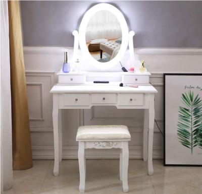 China Promotion Simple Hot Selling Atmosphere Furniture Solid Wood Dressing Table With Tricolor LED Light Free Bench for sale