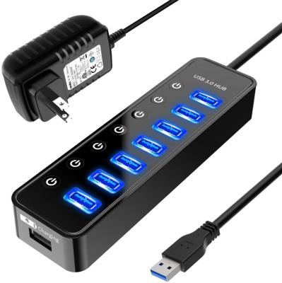 China For Laptop Desktop PC For Ps4 Ps5 Amazon Hot Sale Computer Laptop Splitter Support Charging Usb 7 3.0 Multi Port Hub Led Power Switch for sale