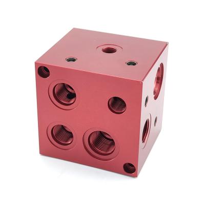 China RoHs Red Powder Coated Slide Blocks Hydraulic Cylinder Block Manifold Blocks Customized for sale