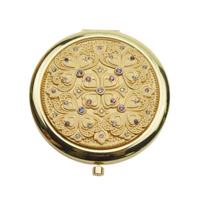 China Wholesale Fashion Double Sided Crystal Folding Round Double Sides Cosmetic Mirror For Women Gift for sale