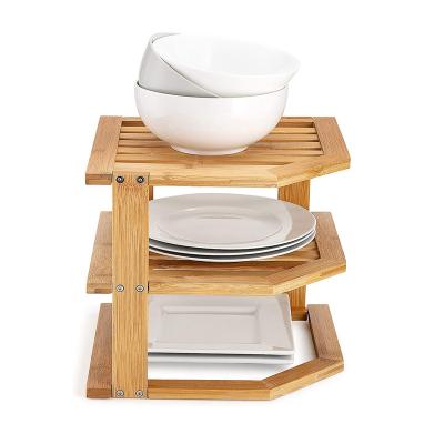 China Sustainable bamboo detachable rack dish+racks environmental bamboo rack three floors storage shelf for sale