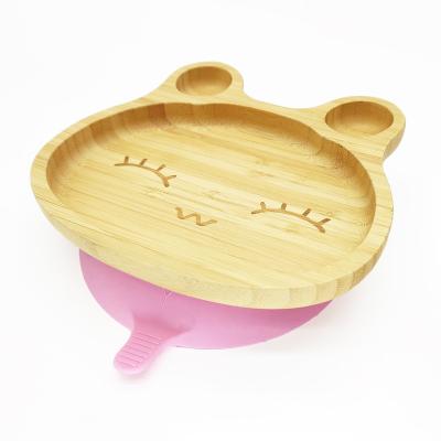 China Baby Feeding Dish And Spoon Set, Divided Bamboo Dish With Spill Proof, Stay Put Suction Ring, Dish 18x17.2x4cm for sale