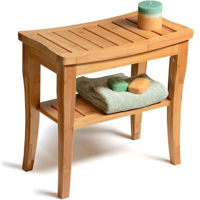 China Modern Bamboo Wooden Luxury Bath Organizer Bench Shower Stool Bamboo Bathroom Stool for sale