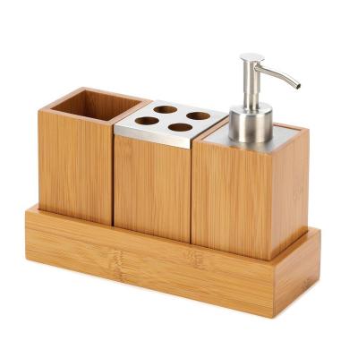 China Sustainable Amazon Sells Bamboo Bathroom Fittings Bath Tools Bathroom Accessories Four Sets for sale