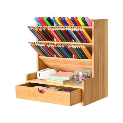 China Large Capacity Pencil Case Eco-Friendly Multifunctional Holder Organizer Storage Box Bamboo Desktop Organizer for sale