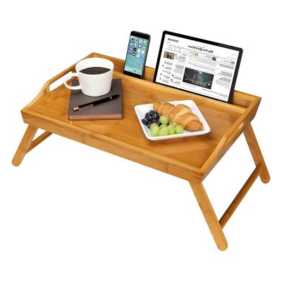 China Classic Eco-friendly Breakfast Table Bed Table Folding Table Tray With Foot Stand Bamboo Trays for sale