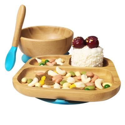 China Mix and match organic - bamboo baby gift set. Baby Bamboo Bowl + Bamboo Baby Divided Dish + Spoon Dish With Silicone Suction 18x18x4cm/13.7*13.7*6cm for sale