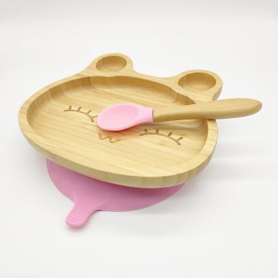 China Amazon hot sales wholesale custom bamboo silicone bpa free natural logo baby suction bowl 18x17.2x4cm for sale