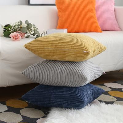 China Sofa Solid Square Fundas Cojines Simple Portable Throw Pillowcase Trend Corduroy Striped Velvet Cushion Covers Decorative for sale