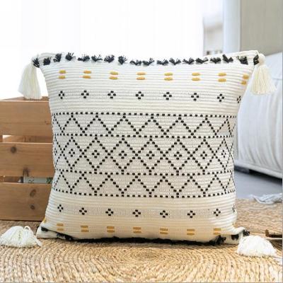 China Cojines Decorativos Para Sala Boho Jacquard Decorative Square Morocco Folded Pillow Covers 18x18 Tassel For Couch for sale