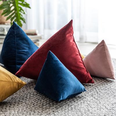 China Monad Designer Customized Home Decorative Folded Single Cushion Triangle Shape Recycle Velvet Pillow For Kids Room for sale