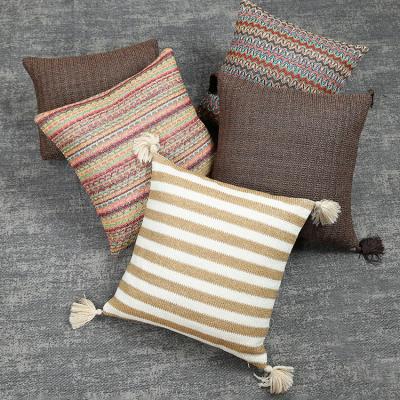 China Straw Woven Braids Boho Design Stripe Tile Outdoor Blanket Viable Natural Home Decorative Tassels Square for Bedroom or Couch for sale