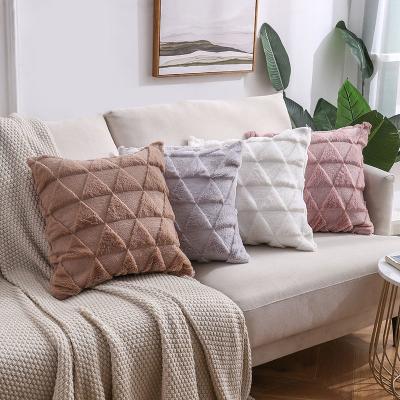 China Faux Fur Embroidery Anti-Static Merchant Geometric Multi Color Sofa Pillows Decor Fluffy Pillow Covers for sale