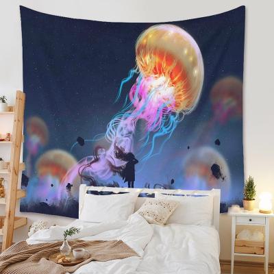 China Simple Jellyfish Fantasy Tree Mountain Lack Sunflower Sunset Could Landscape Custom Outdoor Decorative Tapestry Wall Hanging Wholesale for sale