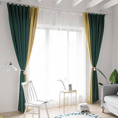 China Wholesale Blackout Monad Splice Color Double Green And Yellow Blackout 100 Polyester Fabric Single Curtain For Dreperys for sale