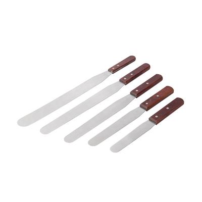 China Disposable Wooden Handle Stainless Steel Metal Spatula Palette Knife Set Cake Decorating Smooth Tool Kit for sale