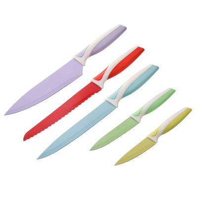 China Amazon Basics 5pcs Sustainable Stainless Steel Color Coating Knife Set With Color for sale