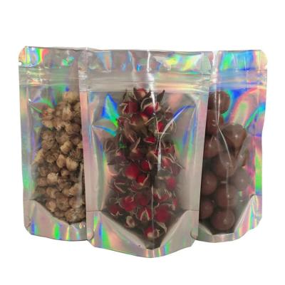 China BIODEGRADABLE Custom Resealable Transparent Hologram Zipper Lock Cosmetic Candy Dial Packaging Bag Mylar Holographic Holder Up Pouch for sale