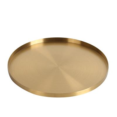 China Luxury& Metal Serving Trays Gold Luxury Home Decorations Coffee Table Tray Round Stainless Steel for sale