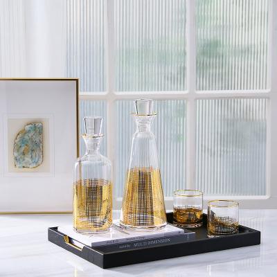 China Modern Empty Clear Luxury Gold Cup Bottle Wine Table Decoration Glass Accessories for sale