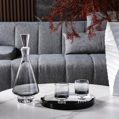 China Minimalist Gray Glass Wine Set Glass Turkish Wine Bottles And Tumbler With Wine Stopper For Home Decor for sale