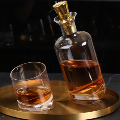 China CLASSIC Hot Selling Creative Oblique Table Glass Wine Bottle And Luxury Cup Wine Glass Home Decor for sale