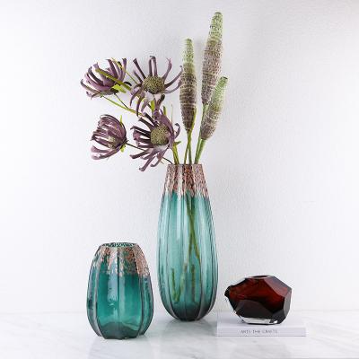 China Modern Home Decor Europe Decor Modern Home Accessories Green Glass Flower Tall Vase For Hotel for sale