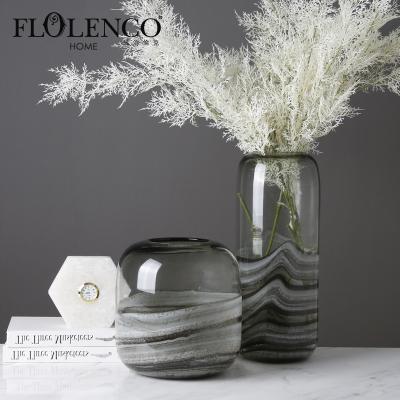 China Cylinder Stocked Home Vases Europe Gray Glass Vase Party Flower Decor Wholesale Supply for sale