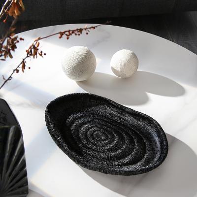 China Viable Black And White Coral Pattern Resin Decorative Plate Fruit Dish Decor Resin Tray For Other Home Decoration for sale