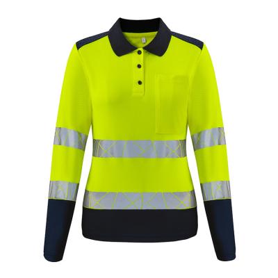 China Wickable Hot Selling Women's High Visibility Long Polo Safety Shirts Two Tone Sheathed Reflective Safety for sale