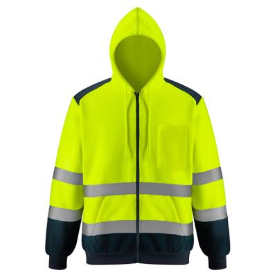 China Factory Windproof Various Manufacture Men's Safety Reflective High Visibility Two Tone Zippered Zippered Hoodie for sale