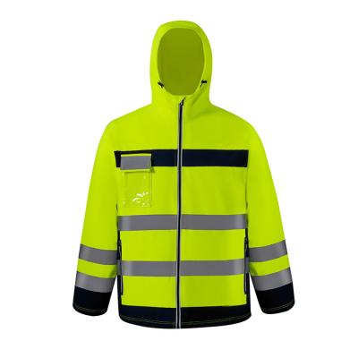 China 2021 New Promotion Men's Safety Waterproof Reflective High Visibility Bomber Rain Jacket Two Tone Water Proof Two Tone Jacket for sale