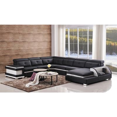 China Flip Contemporary Living Room Black Leather Italian Style Corner Sofas And Sofa Sets for sale