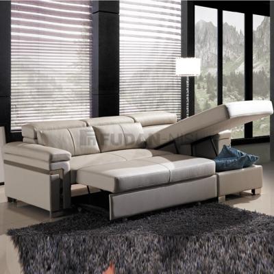 China Extendable pull out sofa bed with shining stainless steel armrest design for apartment for sale