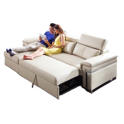 China L Shaped Stretch Genuine Leather Pull Out Sofa Bed Living Room Corner Sofa With Storage Corner Chaise for sale