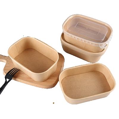 China Eco Friendly Disposable Fast Delivery Disposable Kraft Paper Food Packaging Box With Clear PP Plastic Lid for sale