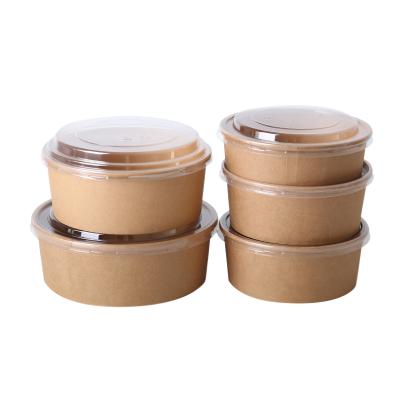 China Waterproof Fast Delivery Disposable Kraft Paper Pasta Soup Salad Bowl Food Packaging Containers 1100ml for sale