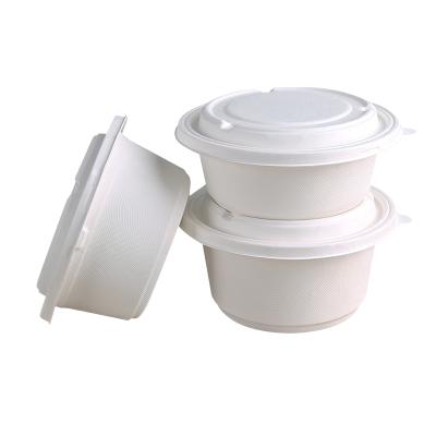 China Microwavable Biodegradable White Disposable Food Bagasse Food Container Round Bowl With Lids for sale