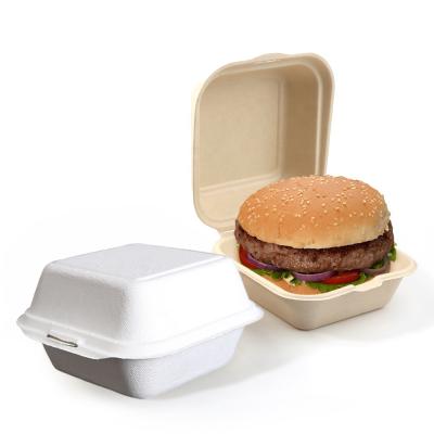 China Biodegradable Disposable Food Sugarcane Bagasse Clamshell Hamburger Box Takeout Packaging for sale