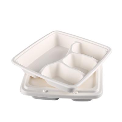 China Food 100% Sugarcane Bagasse 3 and 4 Compartment Takeaway Food Container Biodegradable Disposable Tableware for sale