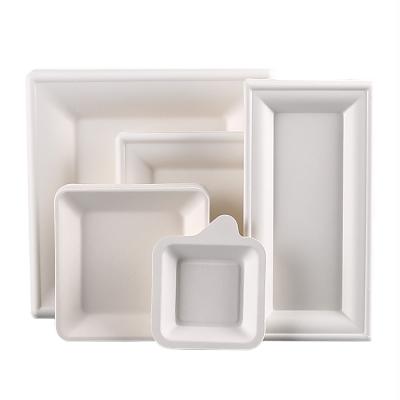 China Biodegradable Square Disposable Disposable Disposable Dishes Food Bagasse Sugar Cane Dish For Cake Eco Friendly for sale