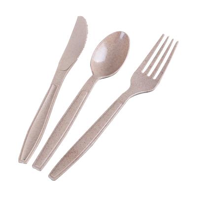 China Eco-friendly Wholesale Biodegradable Wheat Straw Spoon Fork Knife Cutlery Set Disposable for sale